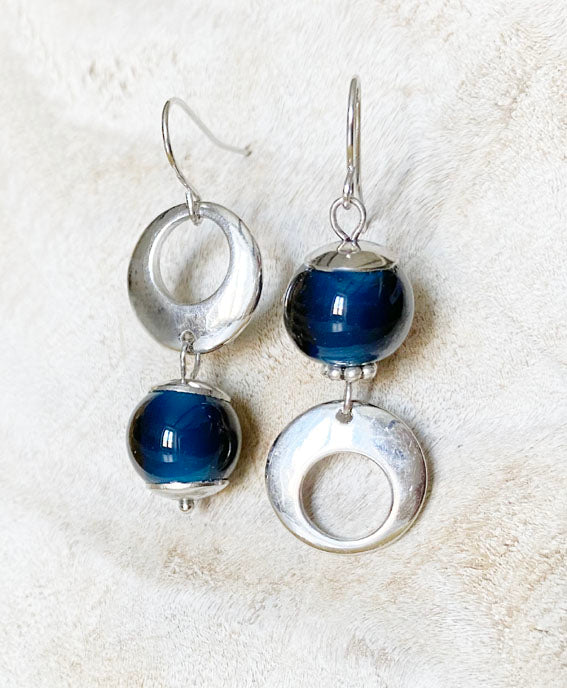 Orecchini A Goccia Clip-on Orecchini A Goccia Clip Placcati Argento Con Cristallo Blu - Handmade, Chiusura A Clip-on Orecchini A Goccia Clip Argento - Foto 2